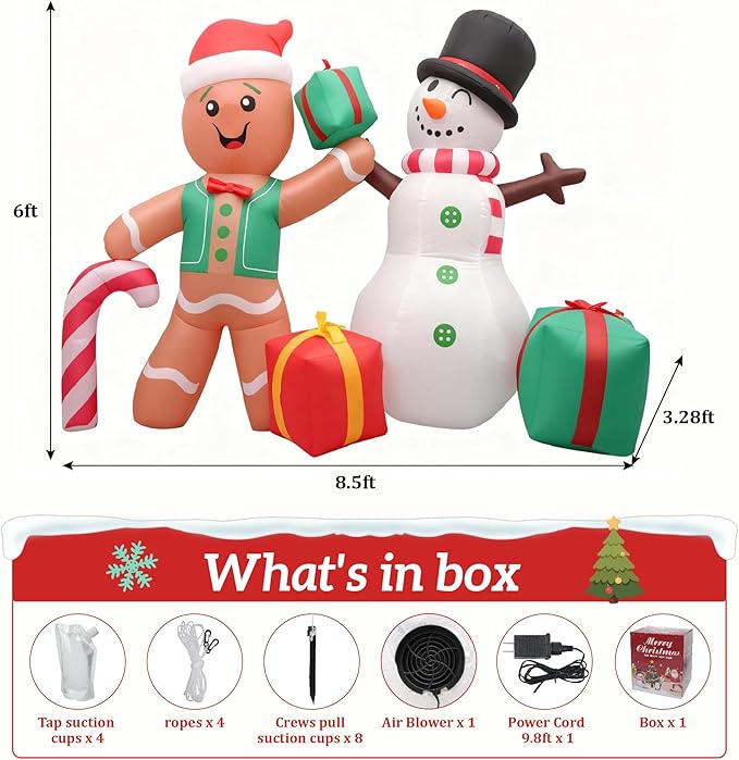 Inflatable Decoration for Inflatable Decoration in Outdoor Courtyards, Indoor Gardens, and Lawns (Gingerbread Snowman)