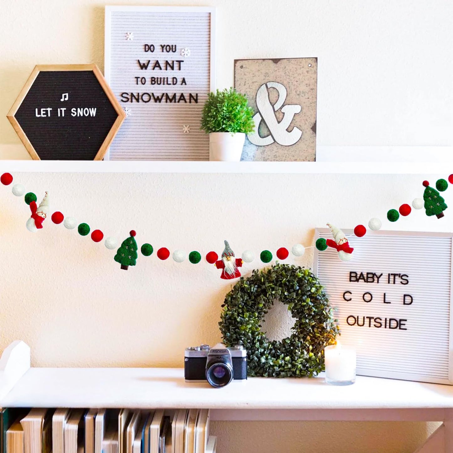Christmas Felt Ball Garland Wool Felt Snowman Xmas Tree Santa Claus Banner Pom Pom Garland Bunting Holiday Party Decorations Clearance for Home Fireplace Windows Indoor Outdoor Christmas Decor- 6.56Ft