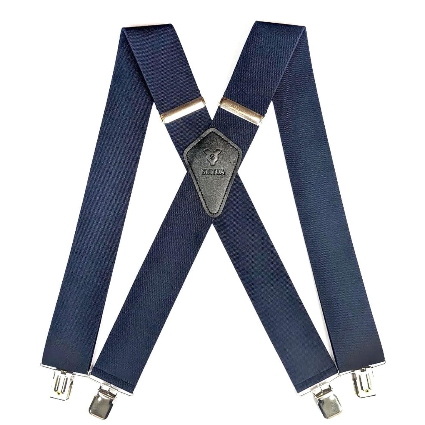 SUITUA Mens Suspenders Classic Heavy Duty 2" Wide, Big & Tall X-Back Clip-on, 52" Adjustable Elastic for Work, Wedding, Casual