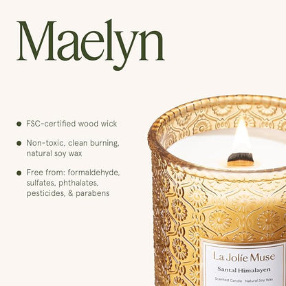 LA JOLIE MUSE Santal Himalayen Candle - Sandalwood, Fig & Amber |19 oz Large Wooden Wick Candle | Natural Soy Wax | 90 Hours Clean Burn | Gift-Ready for Hosts & Gatherings | Elegant Home Décor