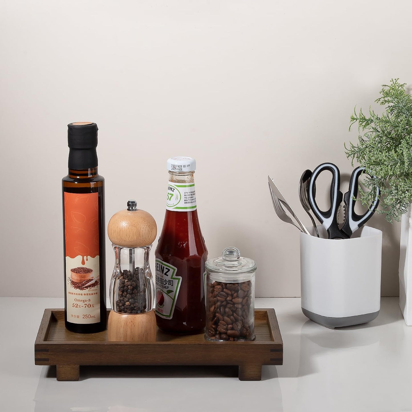 Decorative Tray Small Pedestal Stand Farmhouse Bathroom Decor Wooden Riser Display Stand for Vanity, Kitchen Countertop, Sink, 10.8 * 5.3 Walnut