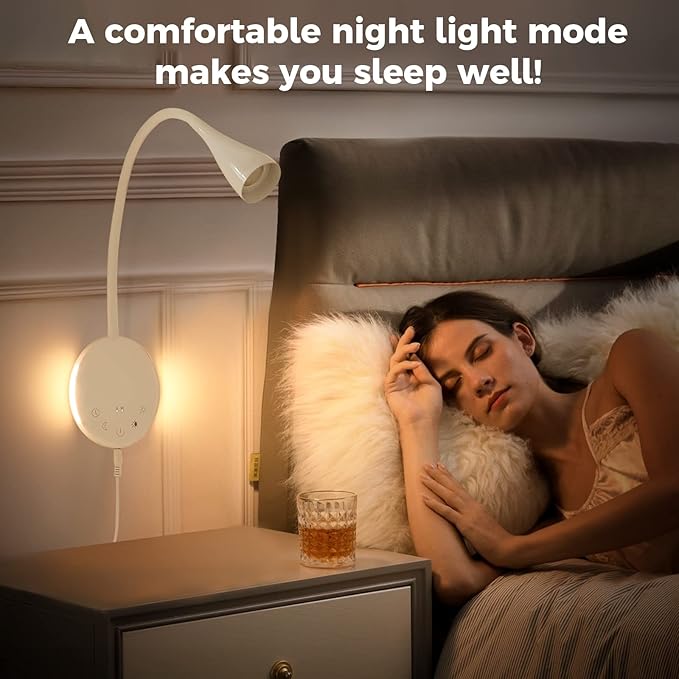 LED Wall Mounted Reading Light, Book Light for Reading in Bed, 5 Dimming & Color Temperature, 360°Flexible Gooseneck, USB Output Bedside Headboard Lights, Timers Function & NightLight