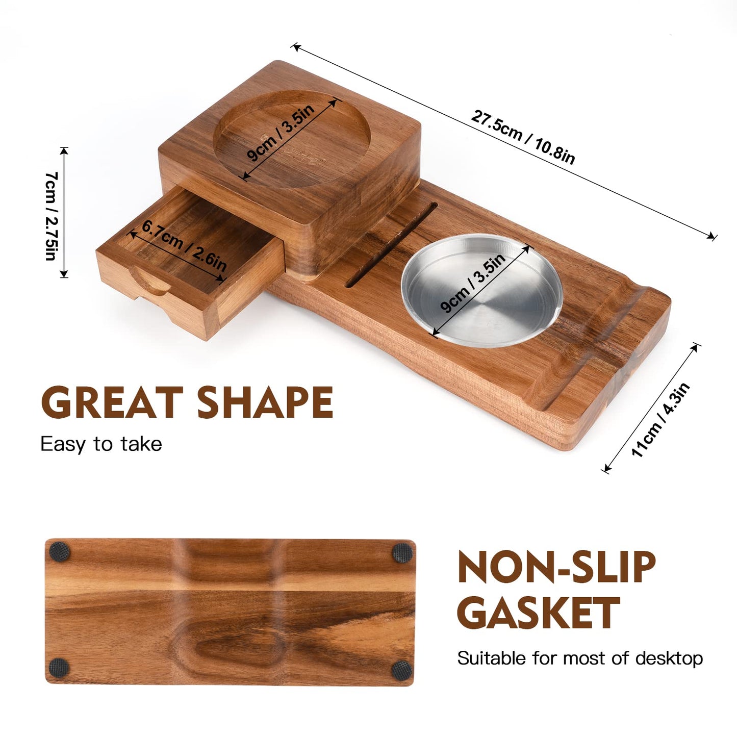 Scotte Ashtray Coaster Whiskey Glass Tray & Wooden Ash Tray with Cigar Cutter,Include Drawer and Cigar Slot Home Office Outdoor Great Cigar Accessories for Men