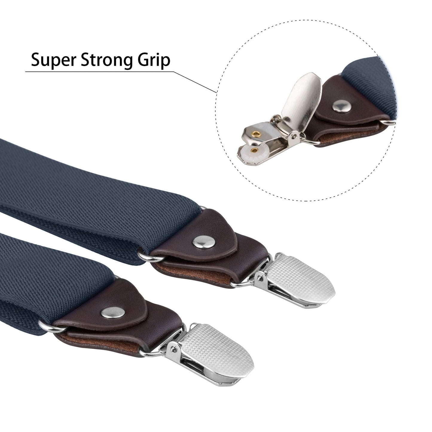 Buyless Fashion Suspenders for Men - 48" Elastic Adjustable Straps 1 1/4" - Y Shape - 5103-Denim-Blue