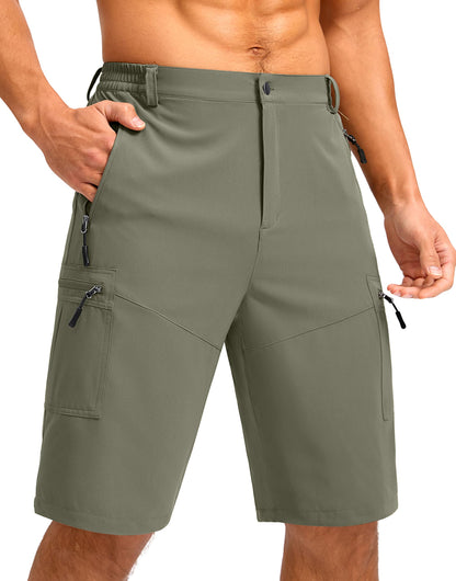 Pudolla Men's Hiking Shorts 11" Lightweight Cargo Work Shorts for Men Summer Travel Golf Casual Outdoor with 5 Pockets(Grey Sage Small)
