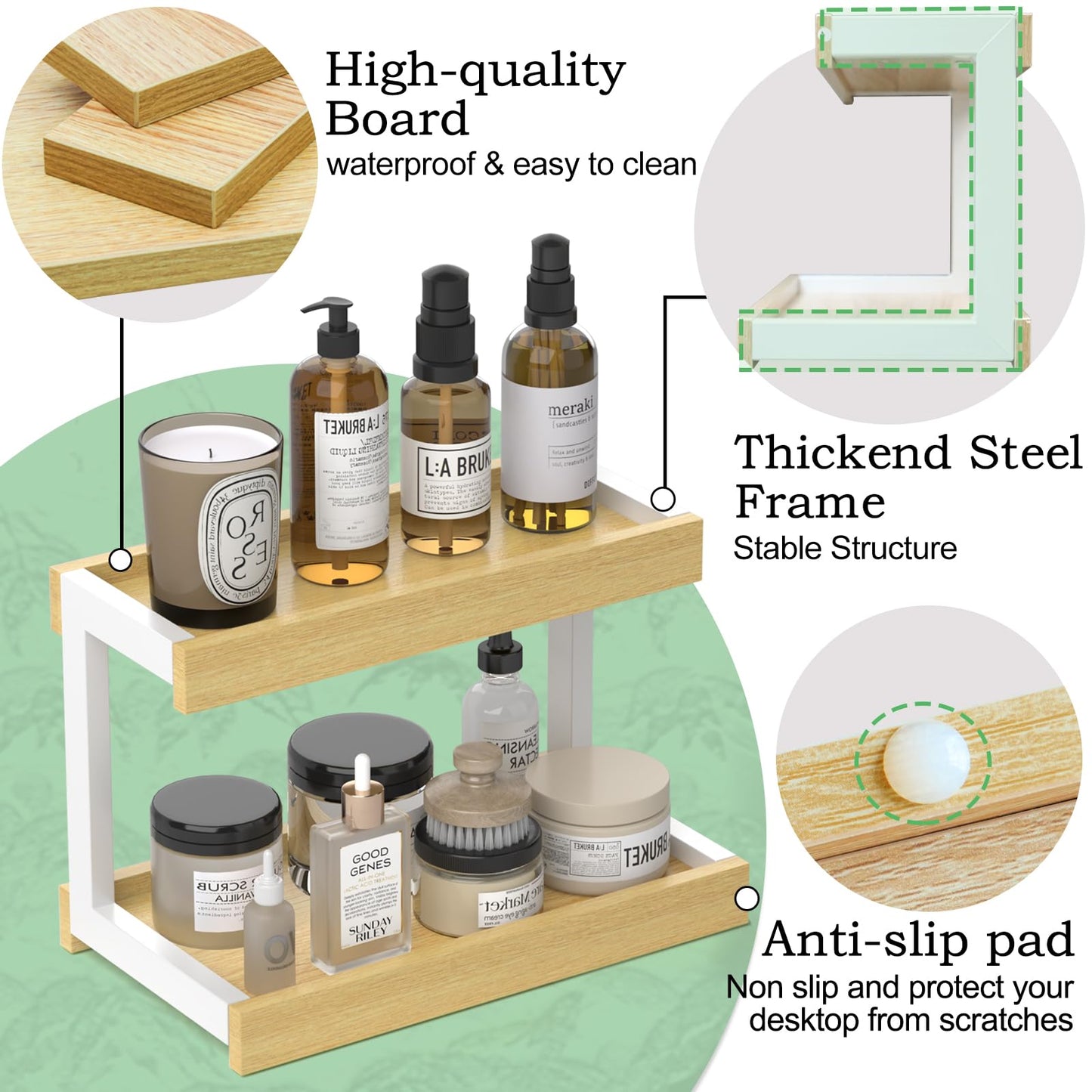 MARTY 2 Tier Spice Rack Organizer for Countertop, 15.8''L Coffee Station/Bathroom Organizer Countertop, Counter Shelf Desktop Storage Organizer for Kitchen, Bedroom, Office (Black)