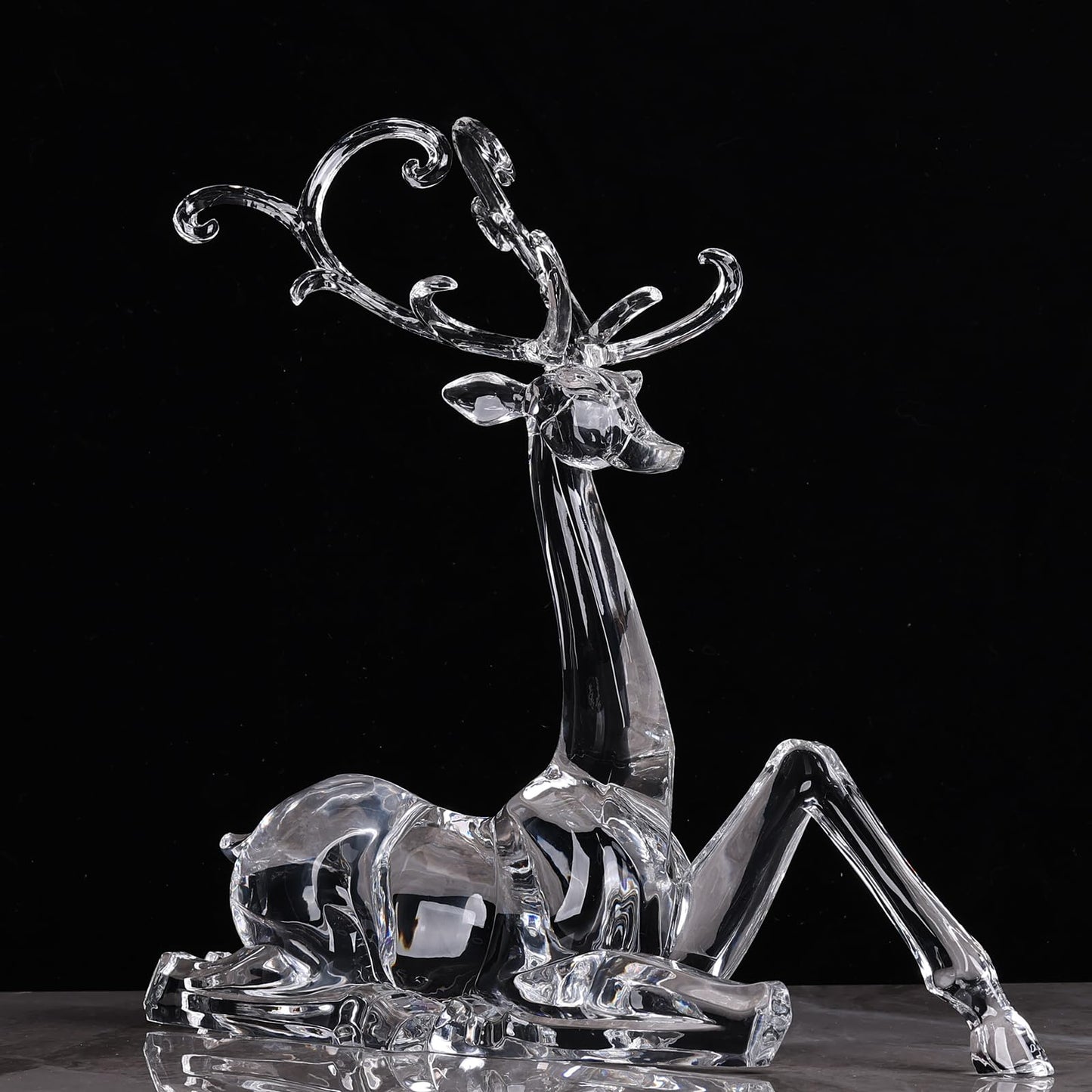 LINYTHER Large Luxury Clear Acrylic Reindeer Figurine for Christmas Decor, Elegant Transparent Crystal-Like Deer Sculpture for Table, Shelf, and Decorative Centerpiece (White Sitting 11.4")