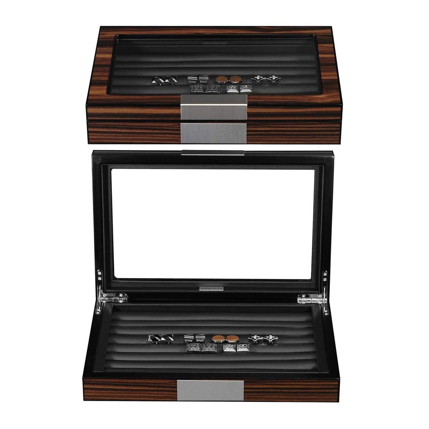 Lifomenz Co Wood Cufflink Box with Glass Window Cufflink Display Case Ring Organizer and Cufflink Box for men Hold 36-46 Pairs