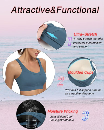 RUNNING GIRL High Impact Sports Bras for Women,Racerback Running Bra Workout Crop Tank Tops Longline Sports Bra Push up(WX2667 Navy Blue XXL)