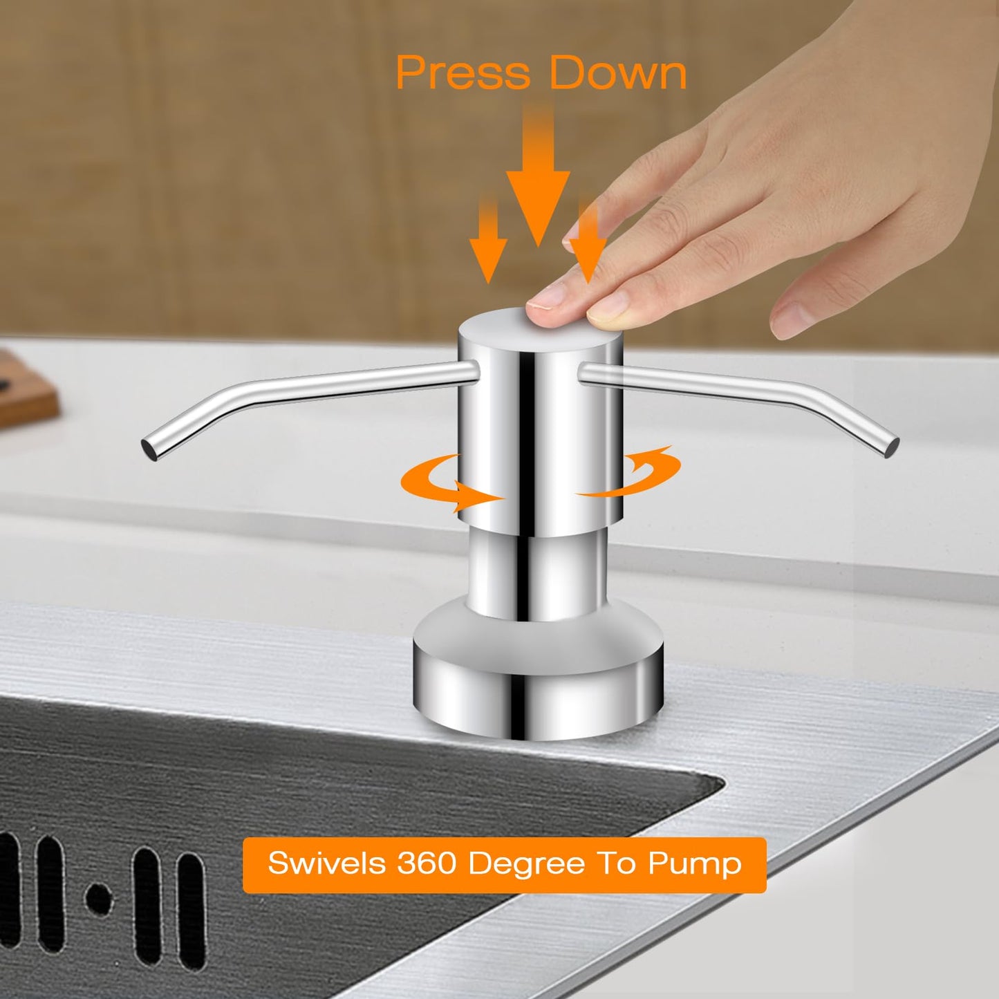 Sink Soap Dispenser for Kitchen Sink, Countertop Built in Sink Soap Dispenser with 47” Extension Tube kit, No Need to Fill The Little Bottle Again (Gray)
