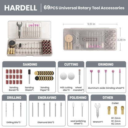 HARDELL Mini Cordless Rotary Tool 4V, 5-Speed Rotary Tool Kit with 69 Accessories, Power Rotary Tool for Cutting, Engraving, Sanding, Drilling, Polishing, Small Wood Carving tool or DIY Crafts(Black)