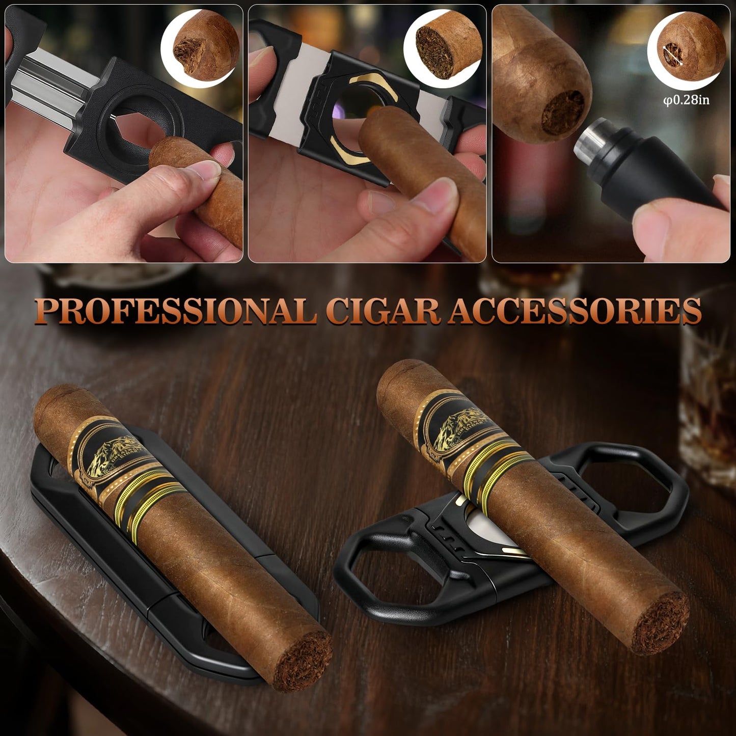 AWOTE Travel Cigar Humidor Case, Portable Cigar Bag with 4 Cigar Tubes, Leather Cigar Case Include Straight Cutter, V Cutter, Hole Puncher, Gift Set for Cigar Lovers, Lighter not included (Brown)