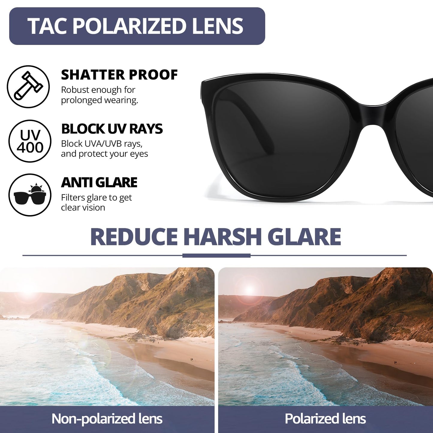 FIMILU Polarized Sunglasses for Women, Trendy Fashion Sun Glasses Square Retro Glasses UV Protection for Daily Outdoor 2pack