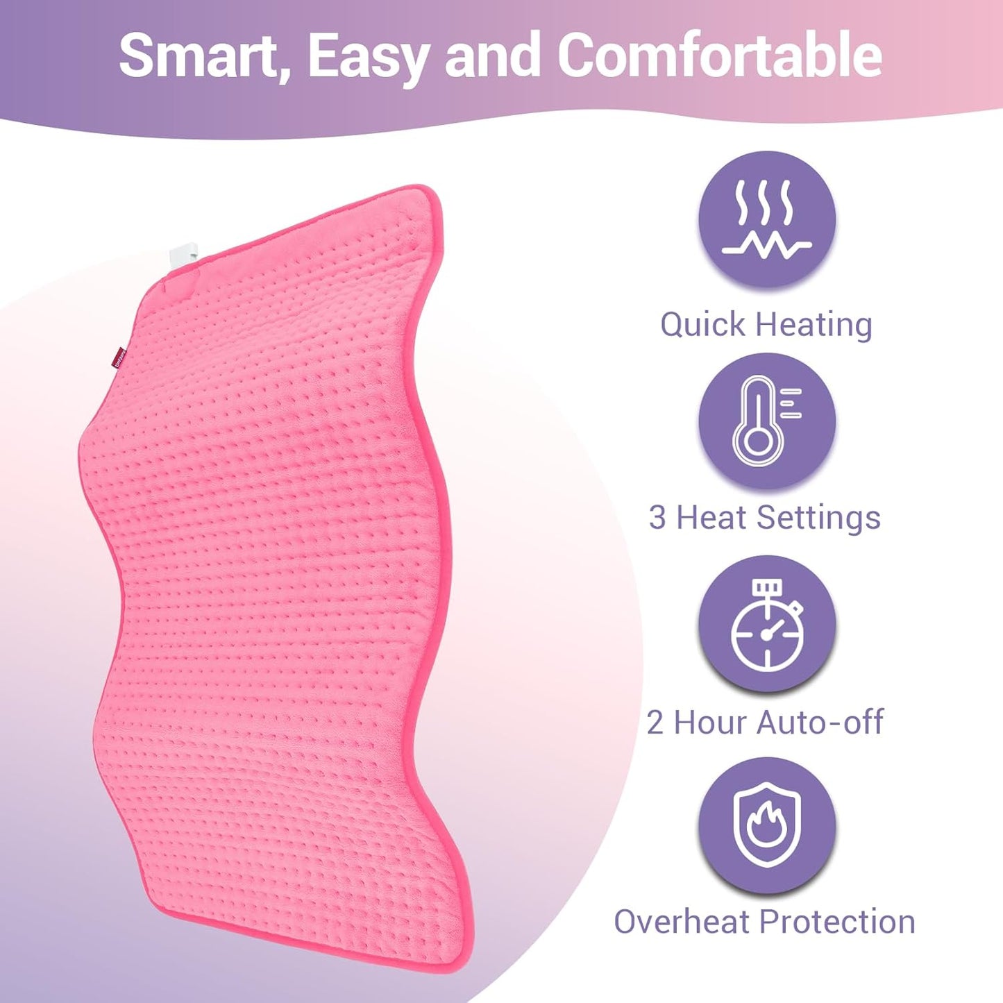 Comfytemp Heating Pad for Back Pain Relief, Extra Large Pink Heating Pad XXL, Birthday Gifts for Women Mom Grandma Wife, 17''x 33'' King Size Electric Heating Pads for Period Cramps