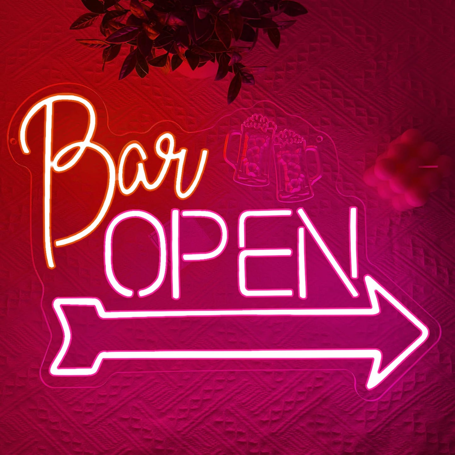 Bar Open Neon Sign,Open Signs for Business Home Beer Bar Man Cave Club Pub Restaurant Stores Hotel Party,Pink Orange Dimmable LED Sign Wall Art Decor Gift for Men Women USB Powered（16.9"*12.6"）