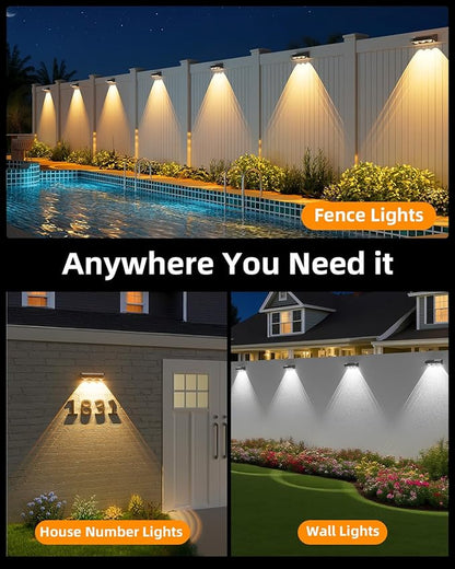 Solar Fence Lights 12 Pack, Warm White, Cool White and RGB Color Glow LED Solar Light, IP65 Waterproof Fence Lights Solar Powered for Patio, Backyard, Railing, Deck and Wall