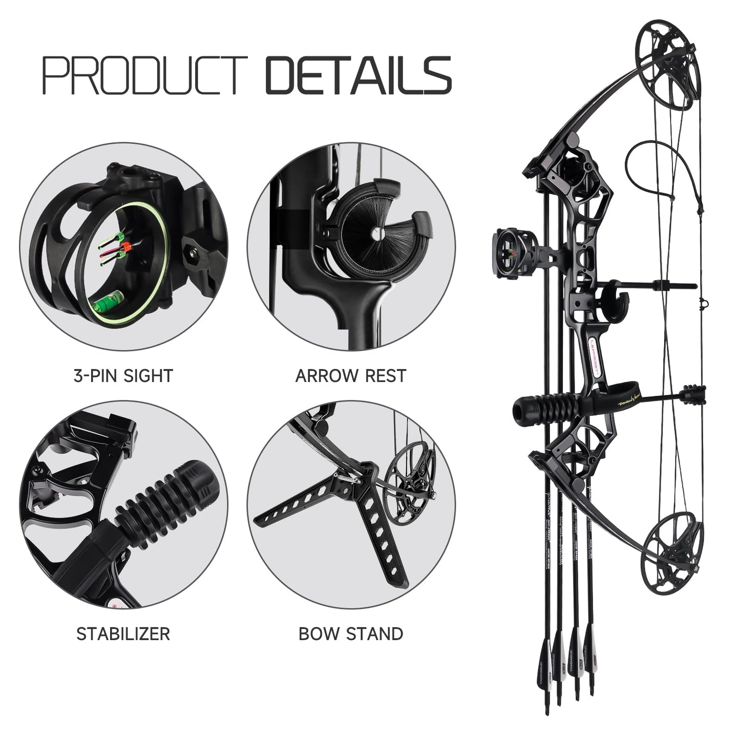 Lanneret Compound Bow and Archery Sets - Right Hand Archery Compound Bows 0-70 lbs Draw Weight Adjustable for Adults and Beginners，25"-31" Draw Length，up to IBO 320 fps，Archery Hunting Bow Set，Camo