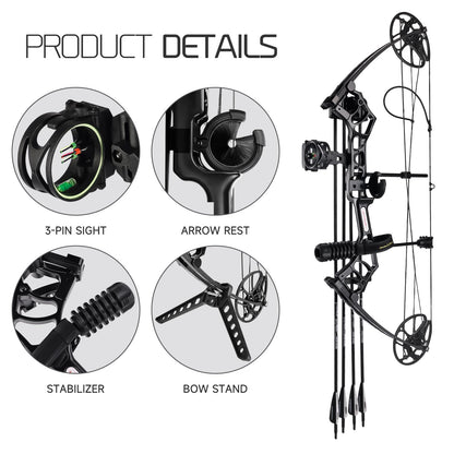 Lanneret Compound Bow and Archery Sets - Right Hand Archery Compound Bows 0-70 lbs Draw Weight Adjustable for Adults and Beginners，25"-31" Draw Length，up to IBO 320 fps，Archery Hunting Bow Set，Camo