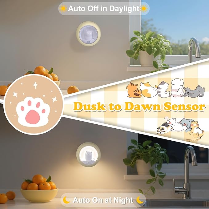Attivolife Cat Motion Sensor Light, Rechargeable Motion Activated Night Light LED Warm White, Adjustable Brightness, Portable for Kids Adults Bathroom Bedroom Hallway Stair-Yellow