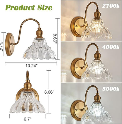 2-Pack Vintage Wall Sconces Brass Bathroom Vanity Lighting Fixtures Beautiful Wall Light Set of Two for Bedroom Bathroom Hallway Living Room