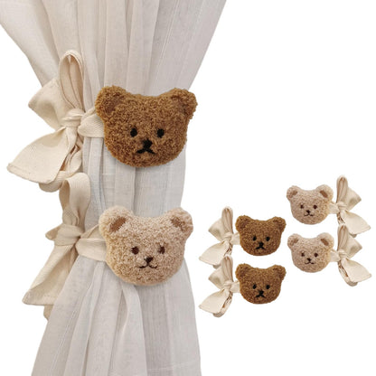 Whaline 4Pcs Bear Curtain Ties Cute Cartoon Bear Curtain Tieback Decorative Embroidered Animal Shape Rope Holdbacks for Home Office Bedroom Living Room Window Treatment Decor