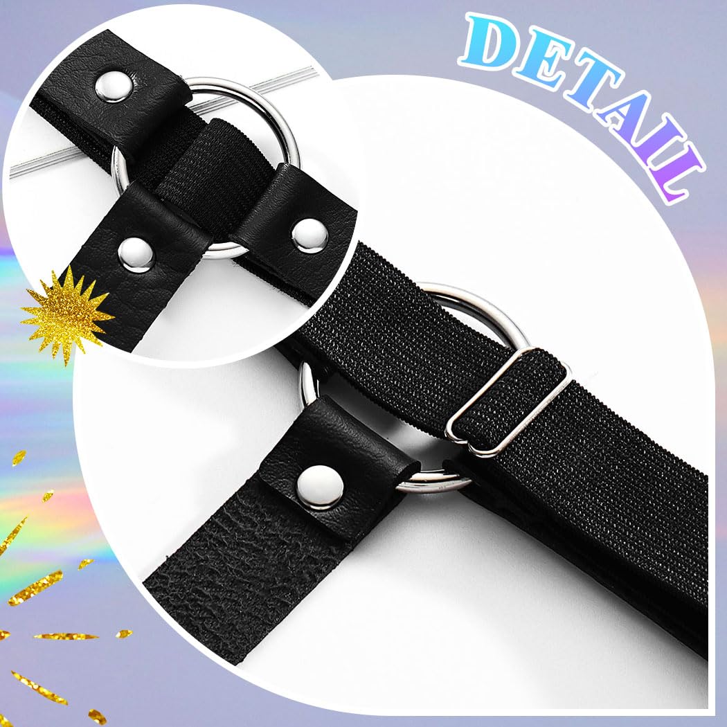 REETAN Rave Garter Belt Black Leather Punk Thigh Harness for Women