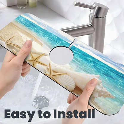Beach Starfish Seashell Shell Summer Kitchen Sink Splash Guard Faucet Mat Super