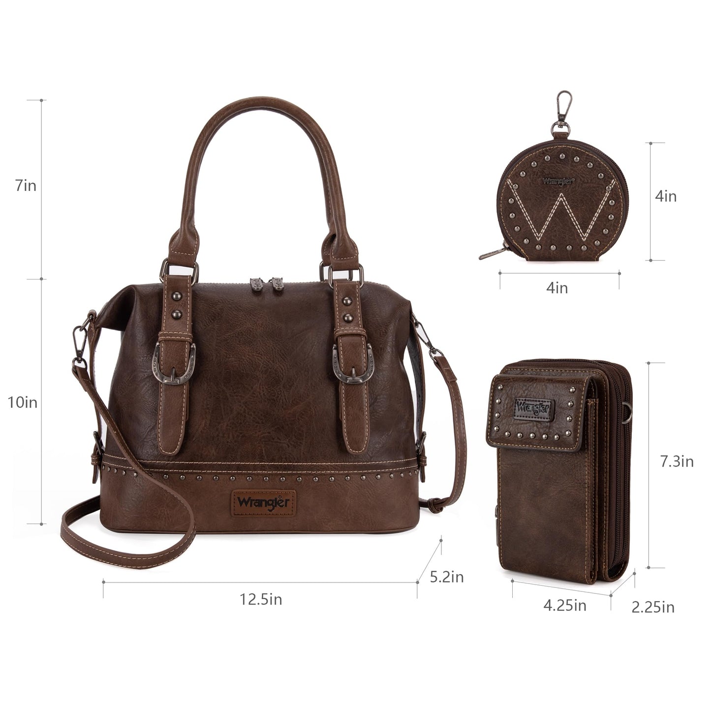 Wrangler 3Pcs Doctor Bag Set for Women, Top Handle Satchel Purse Barrel Handbags Cell Phone Purse Leather Hobo Bags WG48S-S5110CF