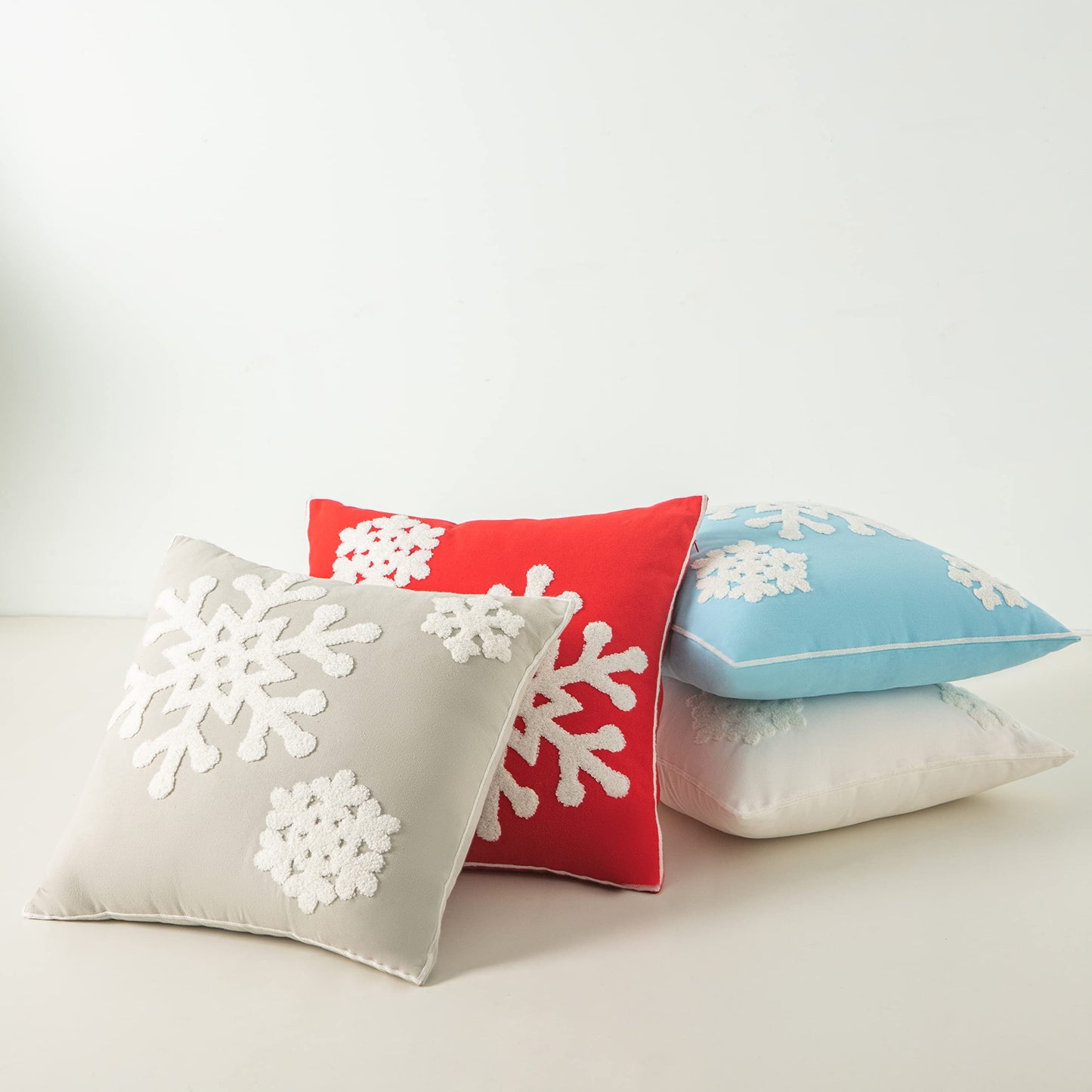 AFIRMLY 18x18,Cotton Christmas Blessing Throw Pillow Cover for Bed Sofa Cushion Car Snowflake Embroideried Pillowcases,1pair Blue