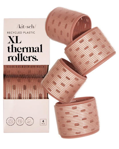 Kitsch Ceramic Thermal Hair Rollers for Women – Self Grip Hair Curlers for Heatless Curls Overnight - Volumizing Large Rollers for Short & Long Hair - For Long Lasting Frizz-Free Curls - Black, 8pcs