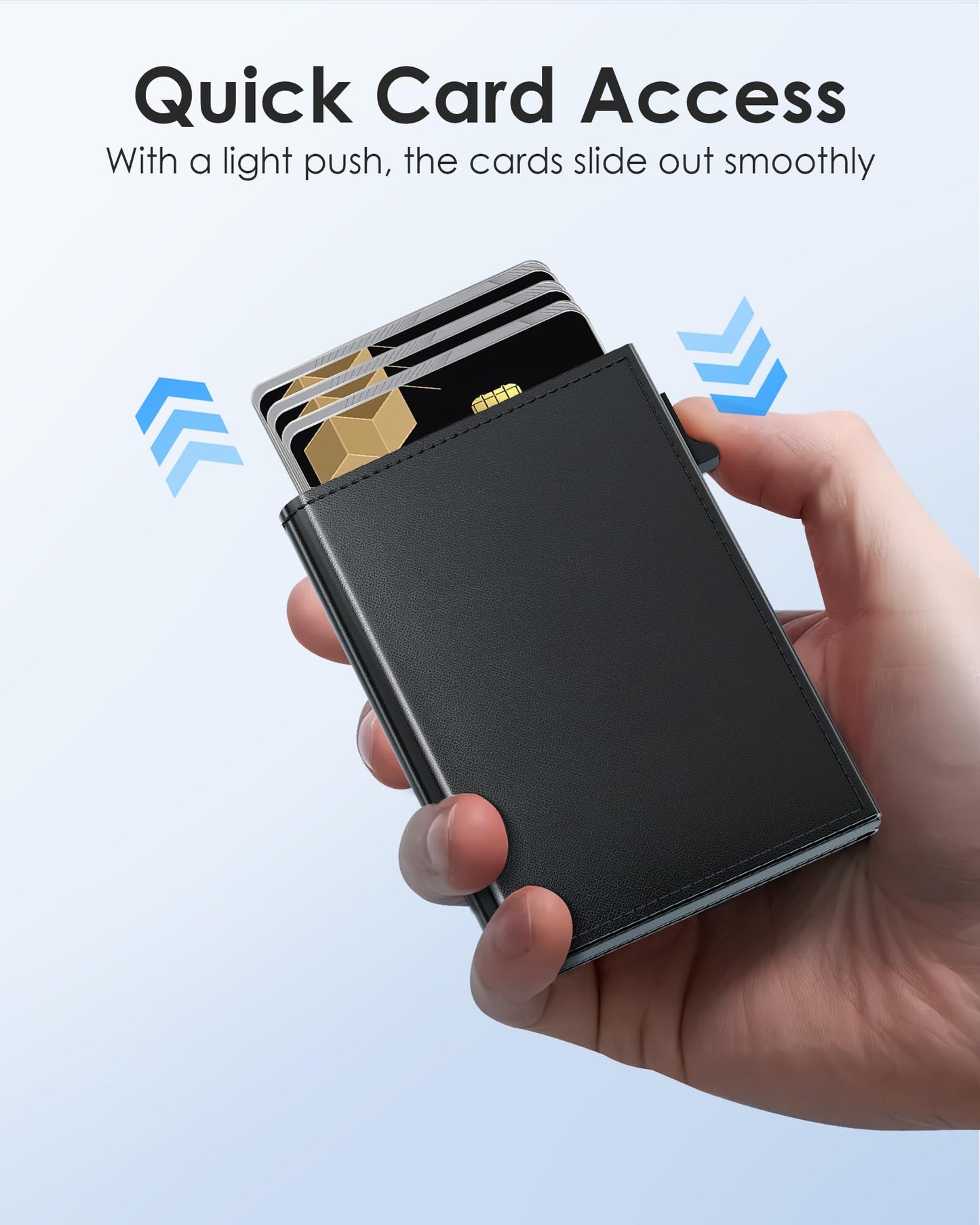 QLD Mens Wallet Card Holder - RFID Blocking Wallet for Men, Pop Up Aluminum Case, Trifold, Leather, Smart, Slim, Minimalist, Front Pocket - 9-11 Card Capacity | ID Window | Cash Slot