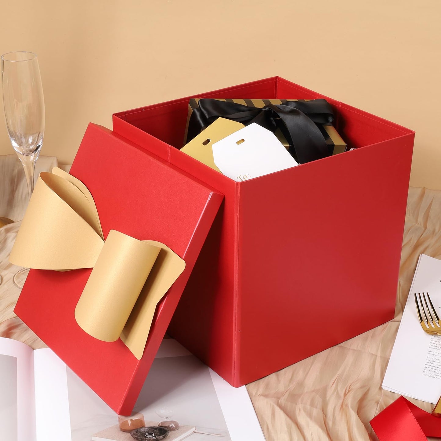 BIOBROWN Medium Gift Boxes with Lids for Presents, 9x9x9 Inches Red Collapsible Gift Box for Valentine's Day, Birthday, Wedding, Baby Shower, Party, Any Occasion