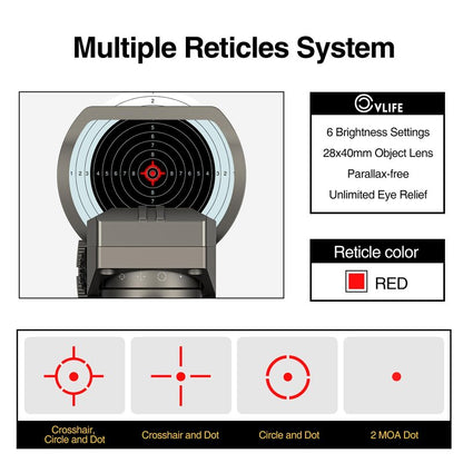 CVLIFE Reflex Sigh 1x28x40mm Red Dot Sight 4 Adjustable Reticles Sight for 20mm Picatinny Rail Red Dot Optics Absolute Co-Witness Gray