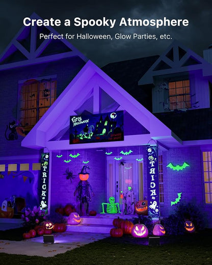2 Pack 50W Halloween Blacklight Flood Lights Wired 120V IP66 Waterproof UV Led Black Light Use to Outdoor or Indoor for Landscape Decoration, Skeleton, Spider Web, Ghost, Tombstone, Body Paint, Party