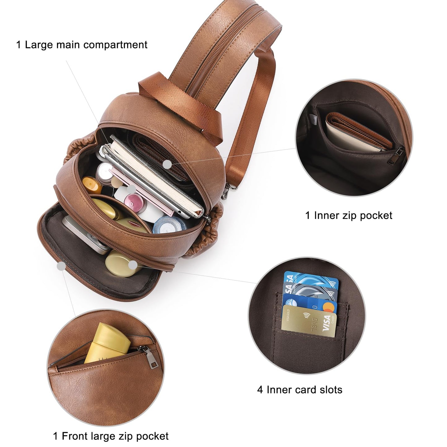 CLUCI Sling Bag for Women Leather Women's Backpack Small Convertible Backpack Purse for Women Travel Hiking Cycling