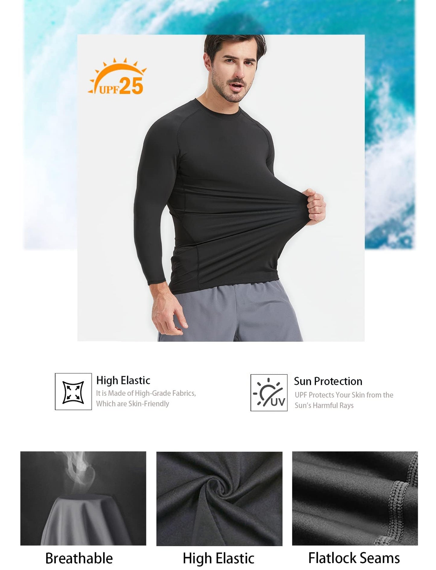 HOPLYNN 4 Pack Workout Compression Shirts Men Long/Short Sleeve Rash Guard Athletic Undershirt Gear T Shirt for Sports 2 Black 2 White M