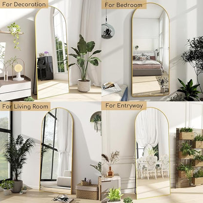 Arched Full Length Mirror, 64"x21" Free Standing Floor Mirror, Modern Full Body Mirrors with Stand, Wall Mirrors with Aluminum Alloy Frame for Bedroom,Living Room, Gold