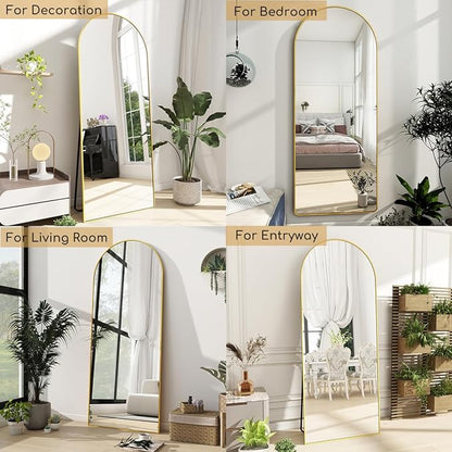 Arched Floor Mirror, 57 "x 20" Full Length Mirror Wall Mirrors Hanging or Leaning Arched-Top Full Body Mirrors with Stand for Bedroom, Dressing Room, Gold