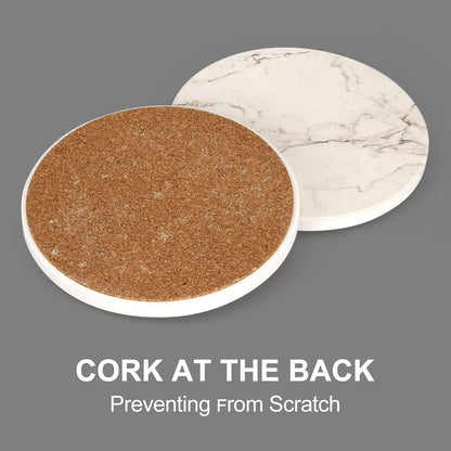 6 Pack White Marble Coaster Set with Holder Absorbent Drink Coasters Ceramic Cute Coaster Bar Dining Coffee Table Accessories Decor Gift Funny Cup Stone Modern Costers Cool Desk Beer Cork Coasters