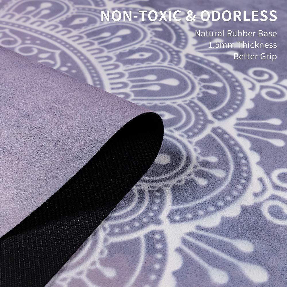 Travel Yoga Mat, Non Slip Exercise Suede Mat with Carry Bag, All-Purpose Fitness Mat with High Density Anti-Tear Surface for Women, Ideal for Pilates Workout (72'' x 24'' x 1.5mm Thick)