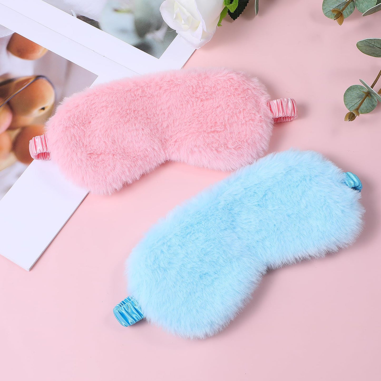 2 Pack Plush Sleeping Eye Mask Soft Plush Eye Mask Fuffy Eye Cover Comfortable Sleep Mask Blindfold Rainbow Faux Fur Eye Shade for Women, Men and Kids Travel Nap Sleeping 565488_2_3pL1H9vJ3