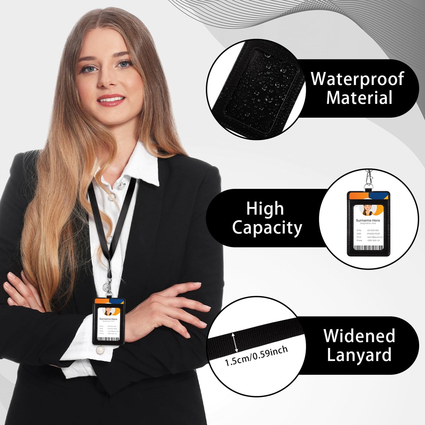 Fulmoon 25 Sets Leather Badge Holders with Lanyards Bulk Graduation Vertical ID Card Holder with Lanyard Detachable Neck Lanyard(Black)