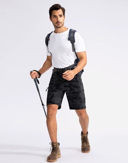 Pudolla Men's Hiking Cargo Shorts 9" Lightweight Outdoor Work Shorts for Men Travel Golf Camping Casual with 5 Zipper Pockets(Black Camo X-Large)