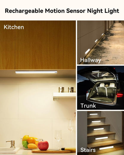 Rihvy 3 Packs Under Cabinet Lighting with Charging Station 8 Inches, Motion Sensor Light Indoor Rechargeable, 3 Color Dimmable Closet Light, USB Led Stick on Under Counter Lights for Kitchen Pantry