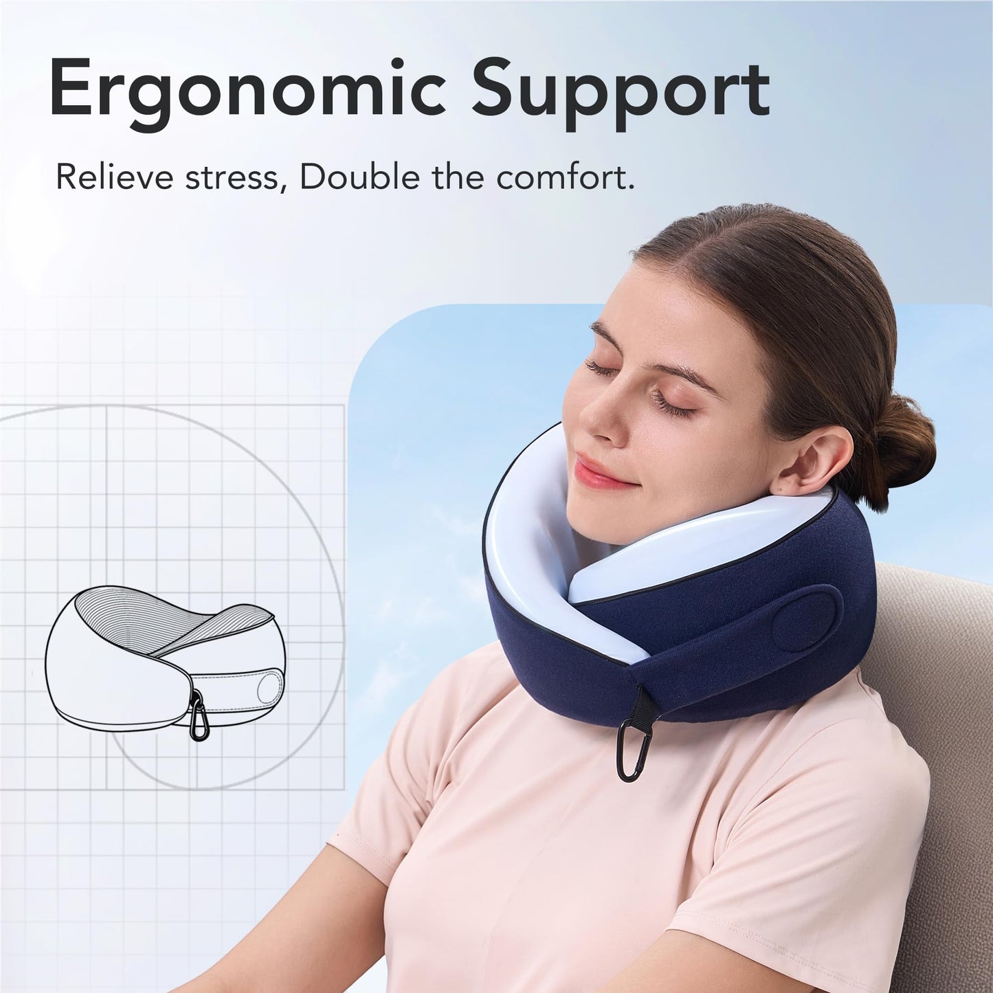 Travel Pillow, 100% Pure Memory Foam Travel Neck Pillow Airplane Neck Support Ergonomic Design for Traveling Suitable for Airplanes,Offices and Cars-Grey