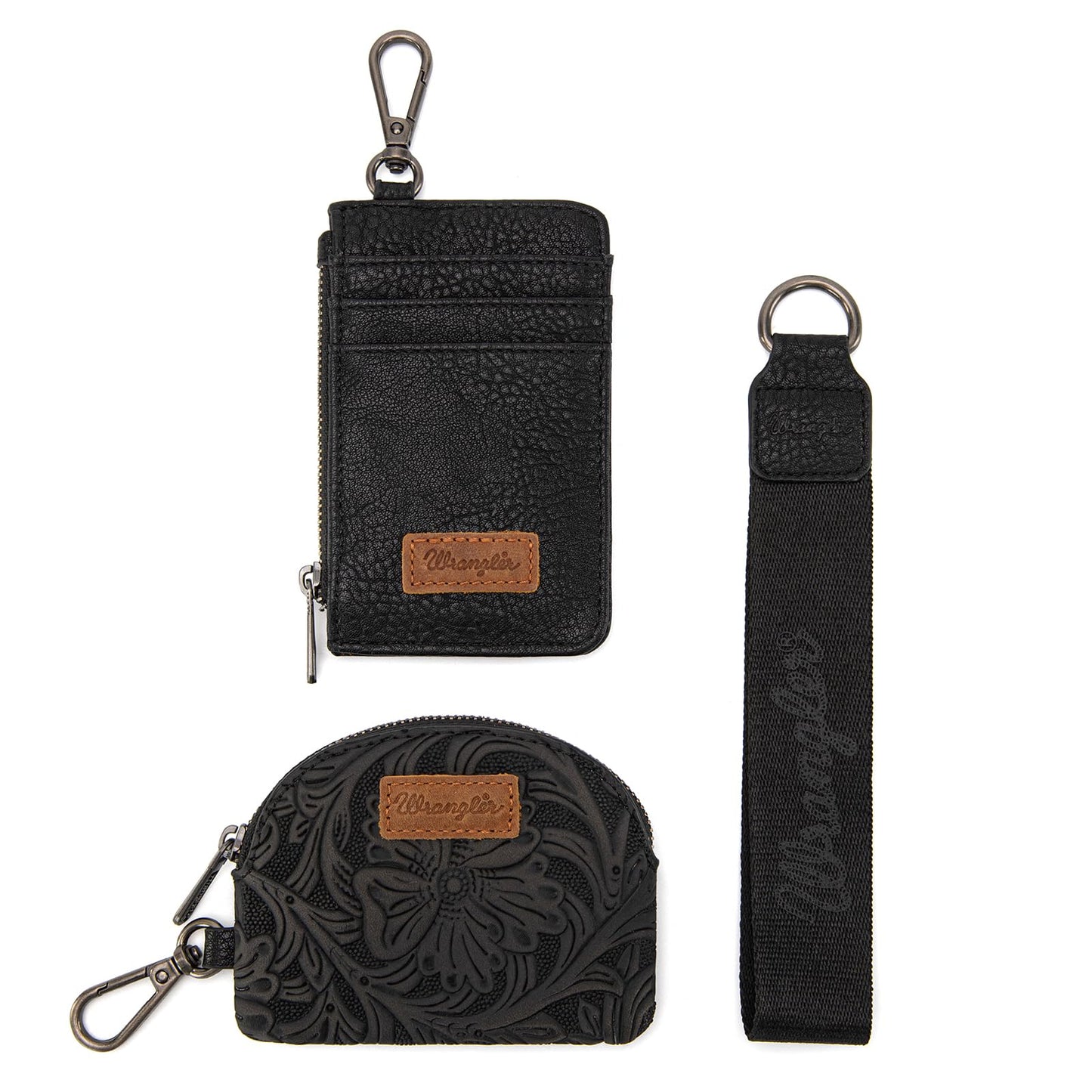 Montana West Wrangler KeyChain Wristlet Wallets for Women Western Dual Pouch Wristlet Embroidered Boot Scroll Card Holder Wallet With Zipper