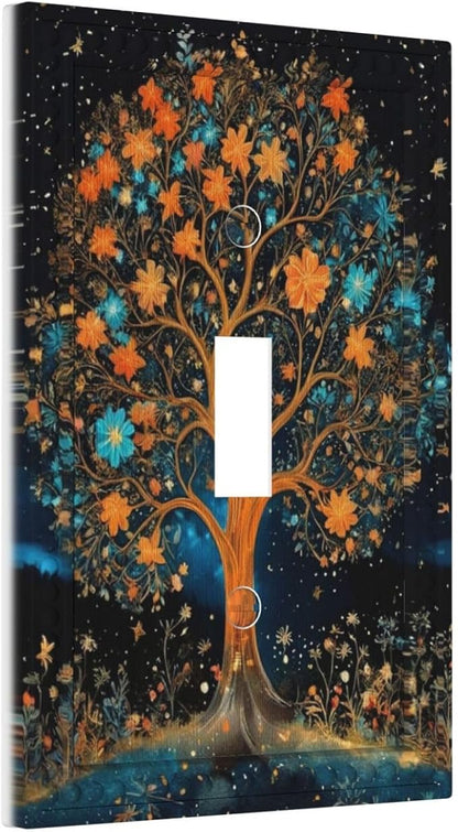 Magical Life Tree in Night Sky Light Switch Covers 1 Gang Single Toggle Wall Plate Decorative Switchcover Electrical Switchplate for Country Living Decor