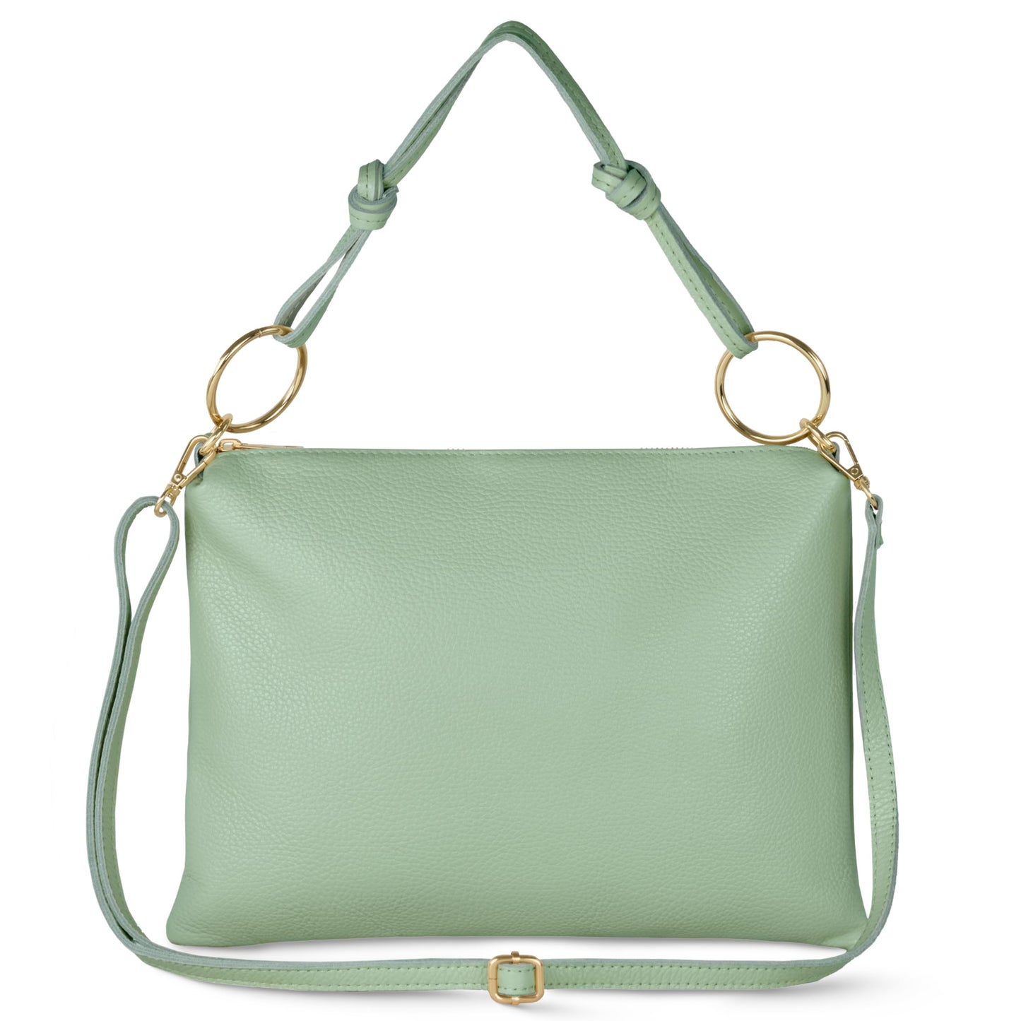 Italian Calf Leather Shoulder Bag for Women | Rectangular Handbag Purse with Zipper, Top-Handle & Crossbody Strap (Sage Green)