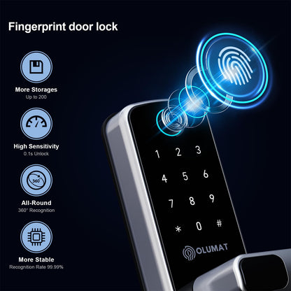 Olumat Smart Lock with Door Sensor - Fingerprint, Code, Keyless Entry - Easy Installation, 30-Day Satisfaction Guarantee