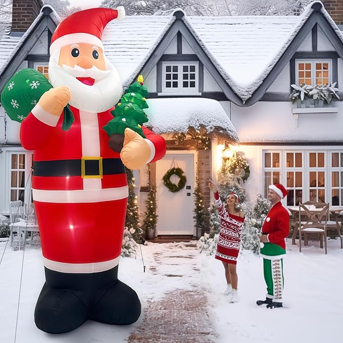 OurWarm 14FT Christmas Inflatable Outdoor Decoration, Giant Inflatable Santa Claus Holding Gift Bag, Blow Up Christmas Decorations Outdoor with Built-in LED Lights for Yard Garden Lawn Xmas Decor